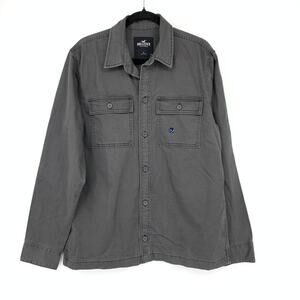 Hollister Men's Size Large Twill Chore Jacket Shacket Charcoal Gray Workwear NEW